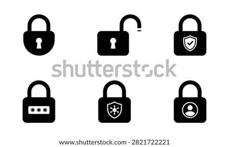 Security padlocks and lock protection icons set with data privacy symbols safety signs and encryption elements.