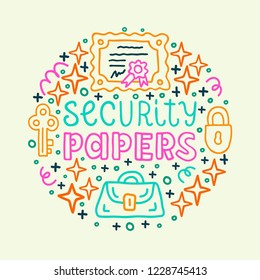 Security paper investing. Capital expenditure finance business commercial economics concept. Investment handdrawn flat doodle vector illustration. 