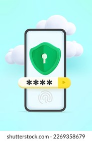 Security password entering concept. 3d style vector illustration