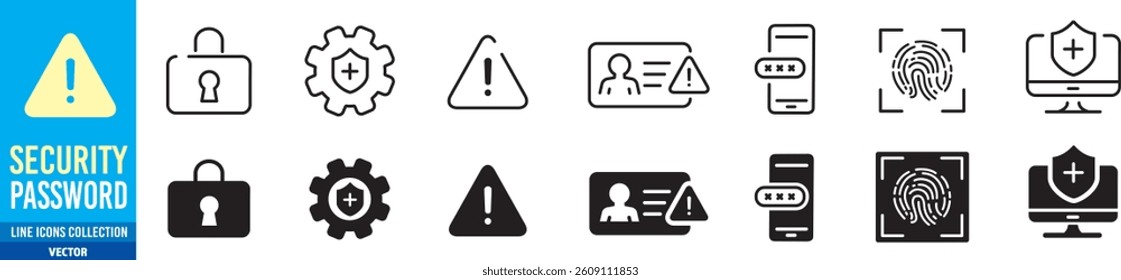 Security Password Guard vector icon set. Editable line icons Illustration.