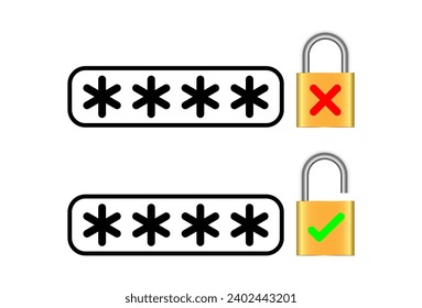 Diseño de icono de contraseña de seguridad. Contraseña con bloqueo abierto y cerrado para el diseño del sitio web, logotipo, aplicación y ui. Ilustración gráfica vectorial.