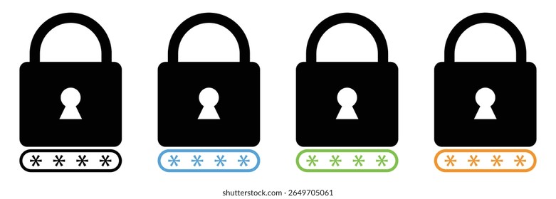 Security and Password Icon Set – Lock, Padlock, Privacy, and Access Protection Vector Symbols in Flat and Line Style.