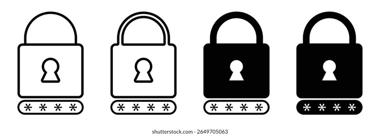 Security and Password Icon Set – Lock, Padlock, Privacy, and Access Protection Vector Symbols in Flat and Line Style.