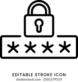 Security password icon vector editable stroke. Padlock with pin code line icon. EPS 10