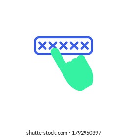 Security password icon vector, filled flat sign, hand entering pin code bicolor pictogram, green and blue colors. Symbol, logo illustration