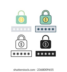 Security password for online payment transactions in mobile or internet banking. Locked card. Money protection and secure. money, security icon. Vector illustration. Design on white background. EPS 10