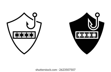 Security and password phishing, cyber attack and hacking icon vector