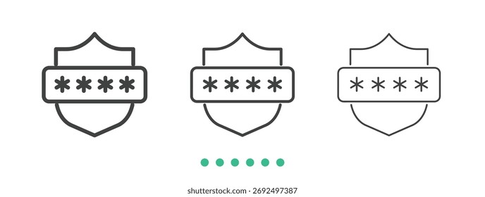 Icono de protección del escudo de Contraseña de seguridad. Vector de icono de línea delgada