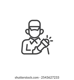 Security Patrol line icon. linear style sign for mobile concept and web design. Security person with flashlight outline vector icon. Symbol, logo illustration. Vector graphics