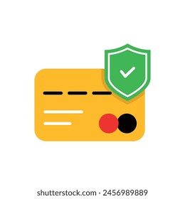 icono de pago de seguridad con escudo verde. concepto de defensa fuerte para servicio de seguridad o transacción de deuda de seguridad. caricatura plana simple aprobar logotipo Diseño gráfico aislado sobre fondo blanco