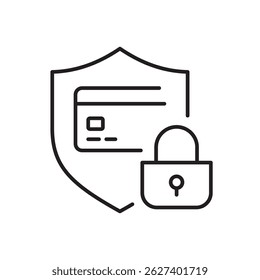 Security payment icon. Vector illustration. Symbol of protection of credit card. Editable stroke.