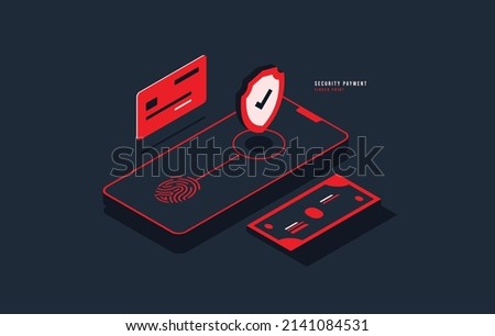 Security payment via visa card concept, Internet banking technology, High level smart payment security. E-Wallet and E-payment isometic vector