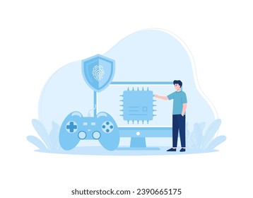 security performance for playing games trending concept flat illustration