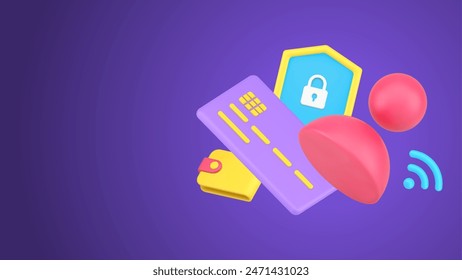 Security of personal financial identification information banking e money with wallet and skittle pin human 3d icon isometric vector illustration. Bank safety system customer savings protection