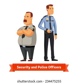 Security and police officers standing. Flat style illustration. EPS 10 vector.