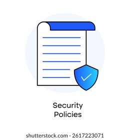 Security Policies – Document with Shield Representing Governance and Rules, icon with editable stroke
