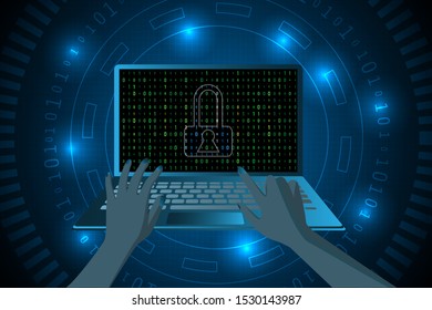 security and privacy abstract. technology cyber safty from attack. hands typing abstract background. top security. 