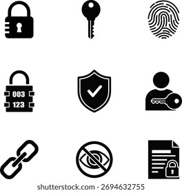 Ícones de segurança e privacidade isolados no plano de fundo branco
