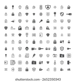 Security and Privacy Icons Set Lock Shield Key Password Cyber Protection Data Safe Symbols UI UX Interface Elements Vector