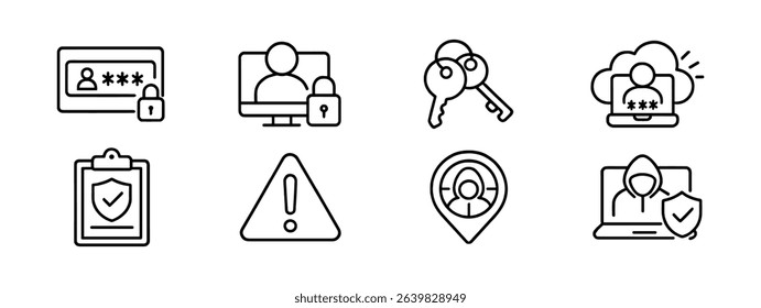 Security and privacy line icon set. protect data, user safety in outline style