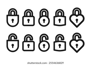security and privacy lock line icon set