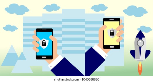Security and privacy of mobile phone. Technology concept. Vector graphic illustration.