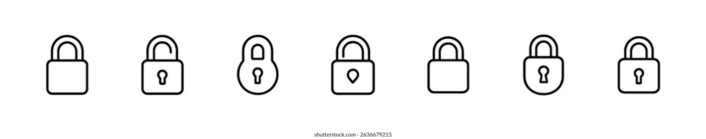 Security, privacy outline icon set. lock and padlock icons line collection