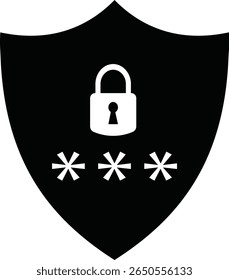 Security and privacy shield icon. Cybersecurity shield icon representing data protection and security isolated on transparent background. Digital security icon. Vector illustration.
