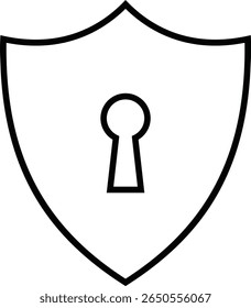 Icono de contorno del escudo de seguridad y privacidad. Icono de escudo de ciberseguridad que representa la protección de datos y la seguridad aislada en fondo transparente. Icono de seguridad digital. Ilustración vectorial.