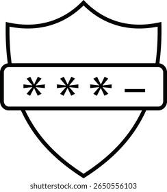 Icono de contorno del escudo de seguridad y privacidad. Icono de escudo de ciberseguridad que representa la protección de datos y la seguridad aislada en fondo transparente. Icono de seguridad digital. Ilustración vectorial.