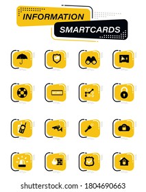 Security and protection color vector icons on information smart cards for user interface design