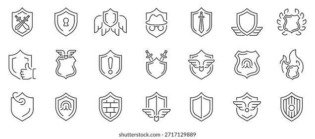 Sicherheits- und Schutz-Editierbare Zeilensymbole. Linearstil für Sicherheit und Verteidigung
