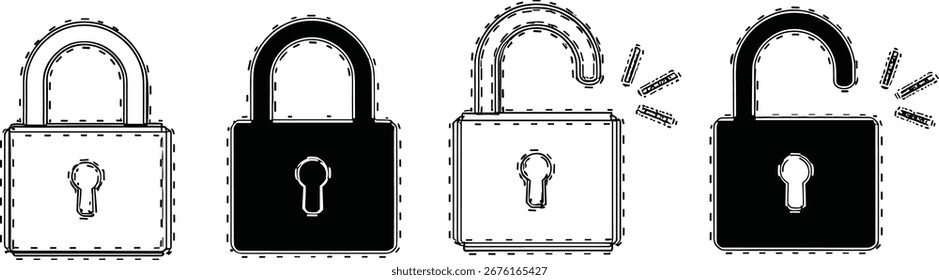 Seguridad y protección Cuatro iconos de bloqueo que representan diferentes niveles de seguridad