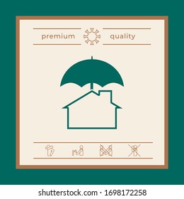 Icono de seguridad y protección. Casa bajo el paraguas. Elementos gráficos para el diseño