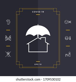 Icono de seguridad y protección. Casa bajo el paraguas. Elementos gráficos para el diseño