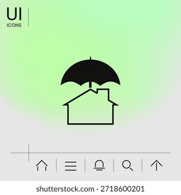 Icono de seguridad y protección. Casa bajo el paraguas, Elementos para su diseño