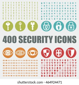 Security and protection icons. Lock vector graphic. Key web elements. Shield art objects. Watching pictogram.