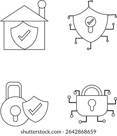 conjunto de ícones de segurança e proteção. inclui ícones de bloqueios, escudos, segurança cibernética, privacidade e dados seguros. ilustrações vetoriais. pixel perfect