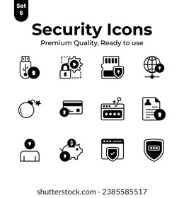 Security and protection icons set isolated on white background