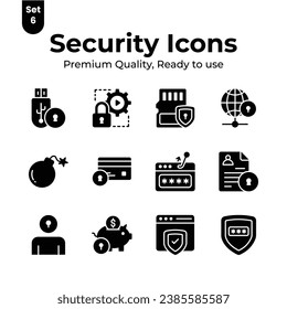Security and protection icons set isolated on white background