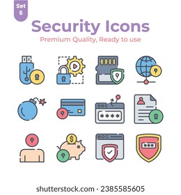 Security and protection icons set isolated on white background