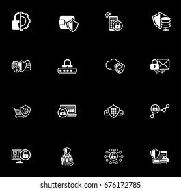 Security and Protection Icons Set. Isolated Illustration. App Symbol or UI element. Wallet protection and mobile security symbol, secure mail symbol, password protection and private security symbol.