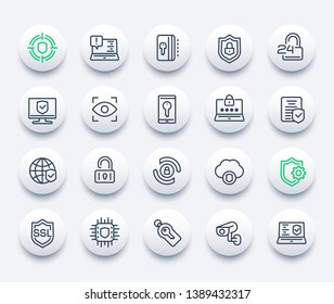 Security and protection icons, vector line set, secure connection, cybersecurity, privacy and protected data