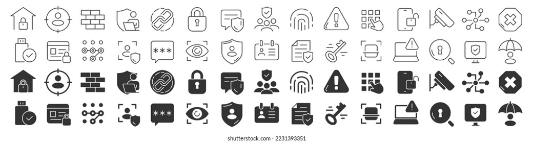 Security and protection line excellent icons collection in two different styles. Thin outline icons pack. Vector illustration eps10