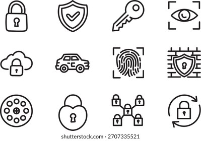 Security and Protection Line Icons Set for Privacy, Access Control, Cyber Safety, Data Defense