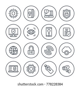 Security and protection line icons set on white, secure browsing, cybersecurity, data protection, privacy