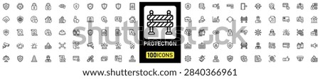 Security and Protection Linear Web Icon Set with Defence, Safety, Alarm, Encryption, Cybersecurity, Shield and Lock Symbols. Editable stroke