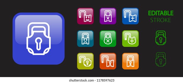 Security protection. Lock, padlock, unlock buttons. 3d icon set. Glossy colorful website icons. Editable stroke. Vector illustration.