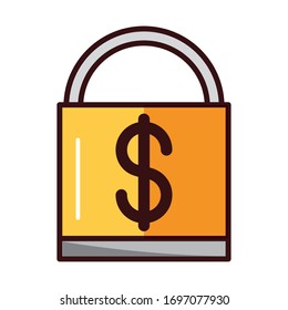 security protection money shopping or payment mobile banking vector illustration line and fill icon