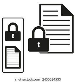 Security, protection, privacy, encryption, data. Lock and document. Safe, secure, confidential, information, access. Vector illustration. EPS 10.